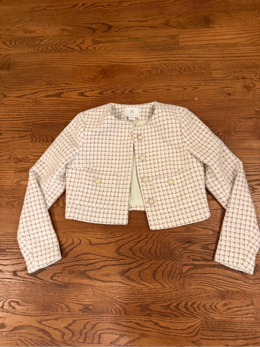 Cream Tweed Cropped Jacket with Gold Buttons